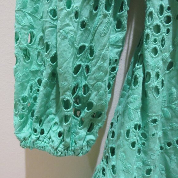 KAREN MILLEN Cotton Broderie Wrap Mini Dress in Mint Green Feminine Preppy Sz 8 - Picture 13 of 14